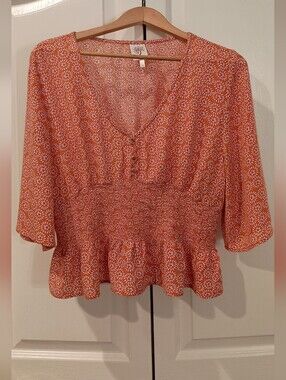 Self Esteem Coral Floral V-Neck Top